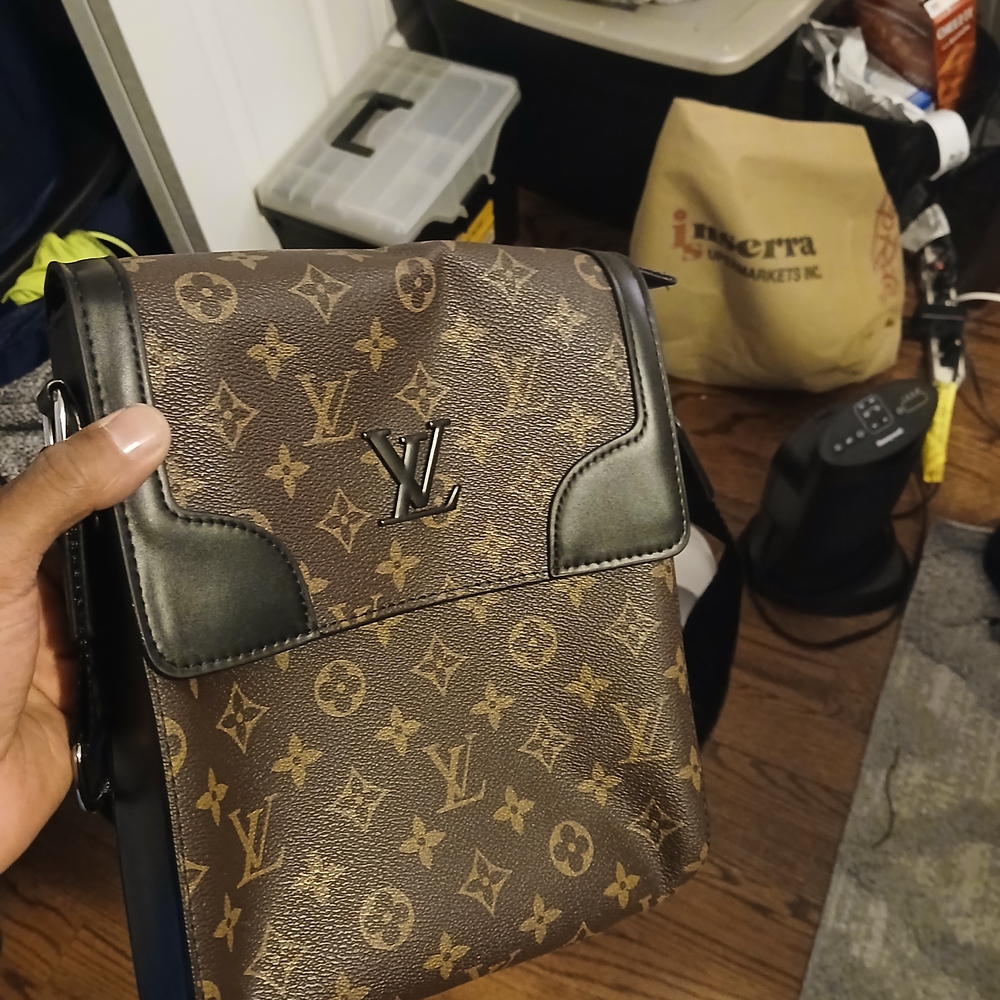 Louis Vuitton Black and Brown Messenger Bag with Iconic Monogram